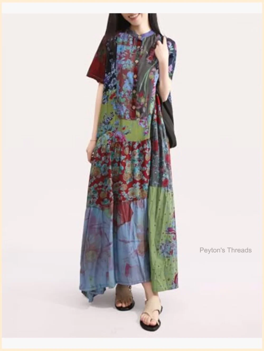 Boho Floral Maxi Sundress with Pockets Loose Fit Cotton - Picture 6 of 6